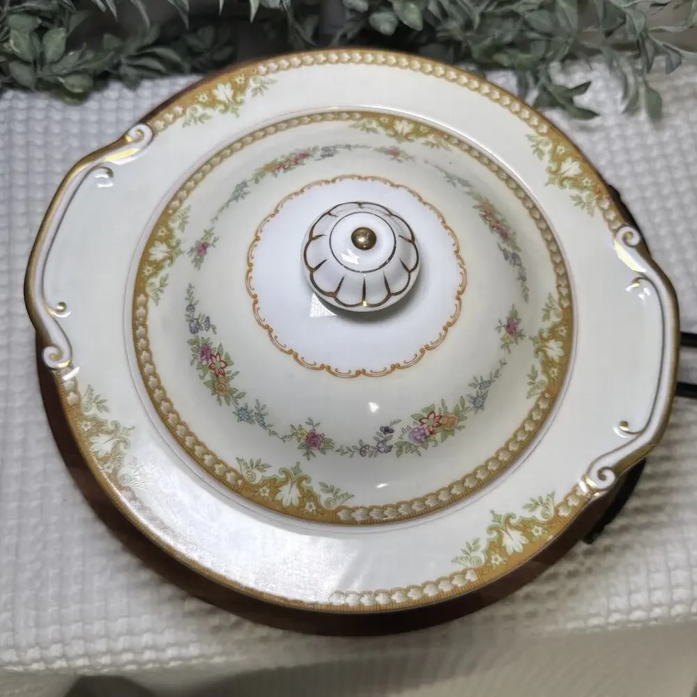 Imperial China Japan Covered Vegetable Bowl Tureen Floral Gold Serving Dish Vtg
